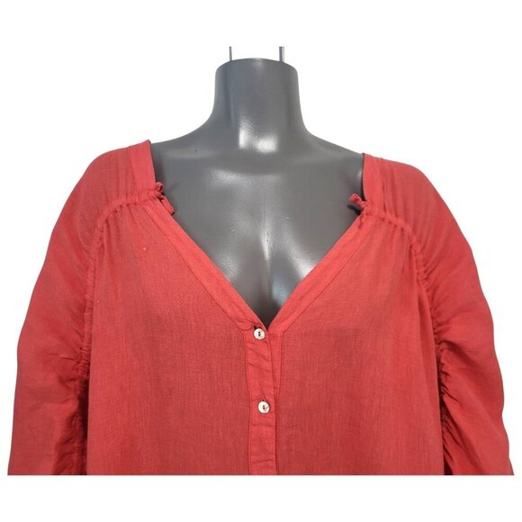 120% LINO Coral Linen Button Front Shirt Dress - Picture 4 of 12